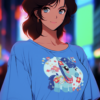 Blue japanese cartoon anime tshirt