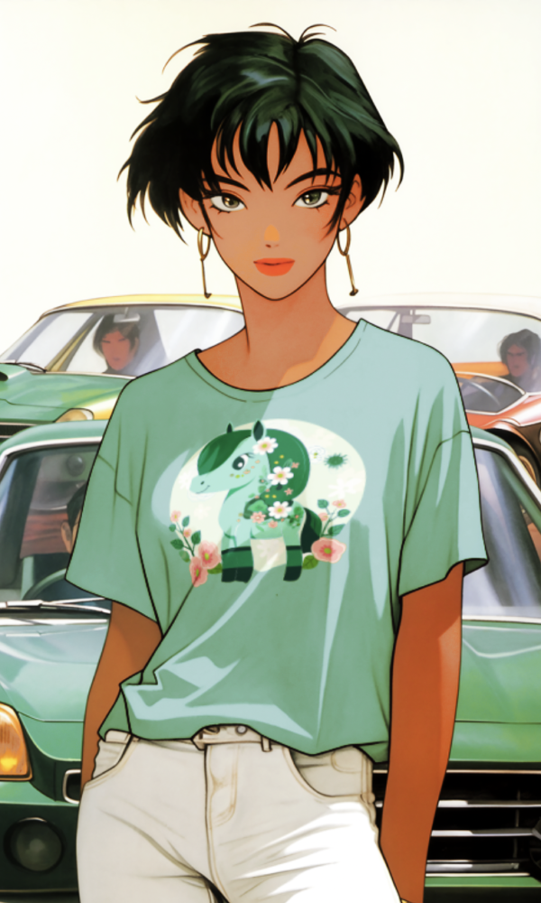 Green japanese cartoon anime tshirt