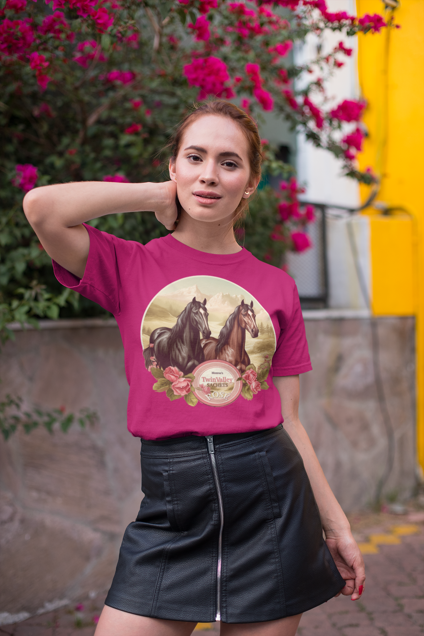 Victorian Advertisement Tshirt design of Horse Sachet Rose Scent